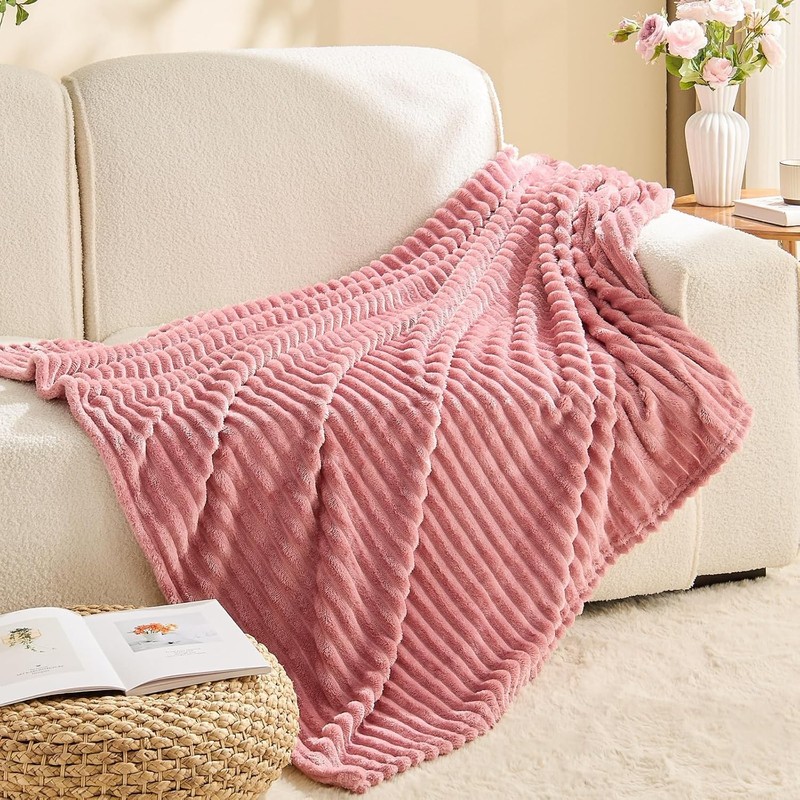 Fleece Throw Blanket for Couch – 3D Ribbed Jacquard Soft and Warm Decorative gallery