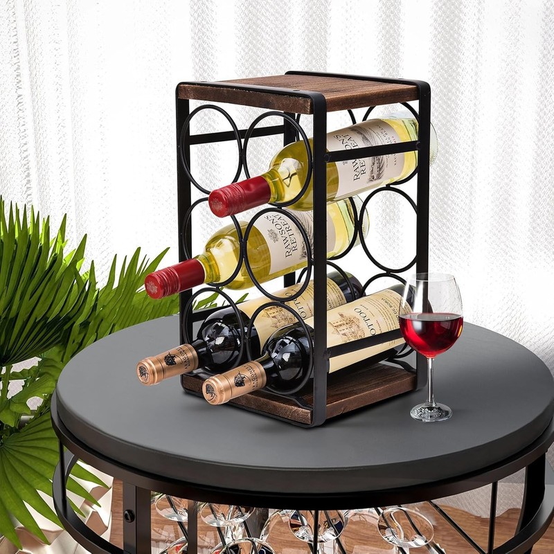 Compact Rustic Wine Rack for 6 Bottles - No Assembly, Perfect for Small Spaces gallery
