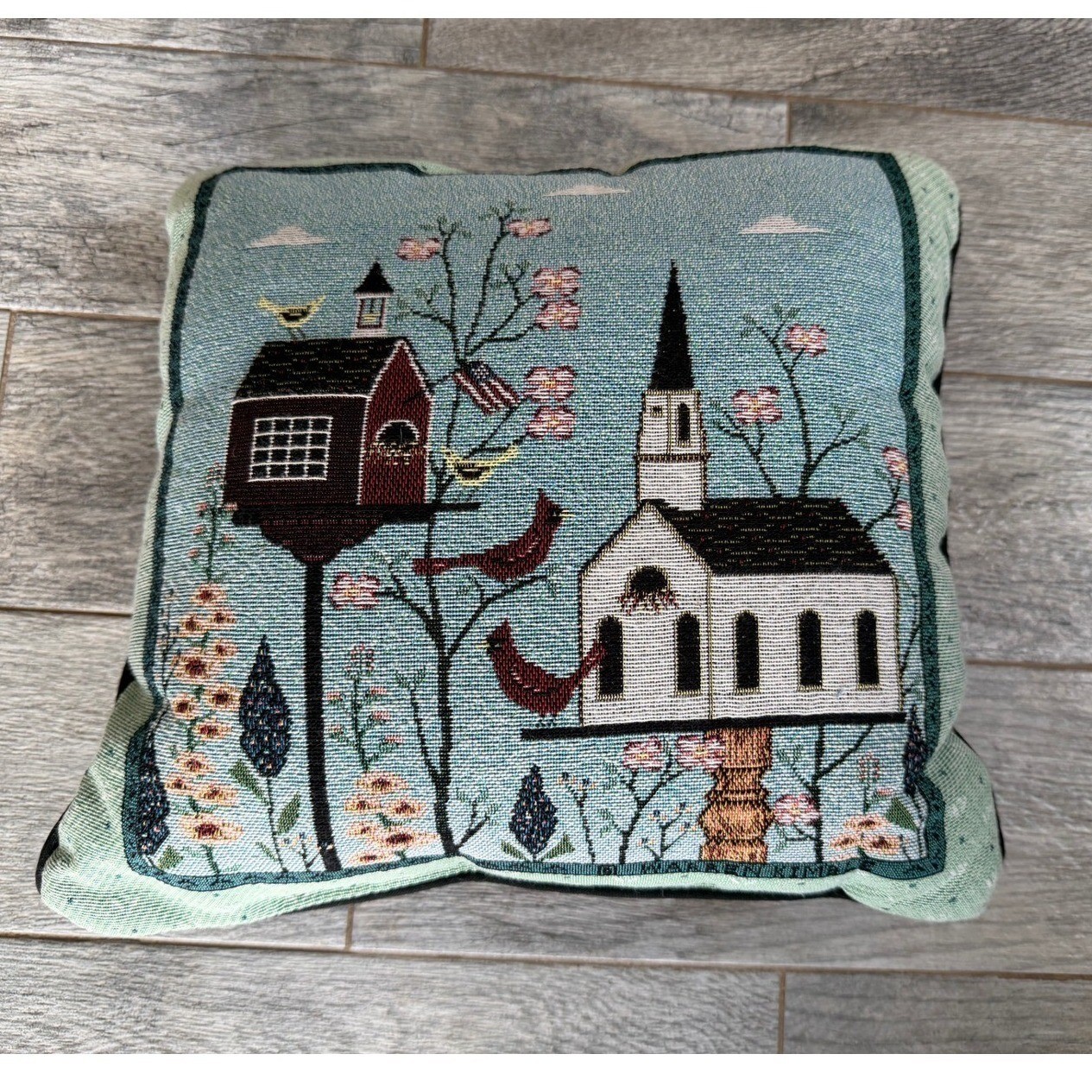 Warren Kimble Tapestry Throw Pillow Birds Folk Art Church Decorative Accent USA gallery
