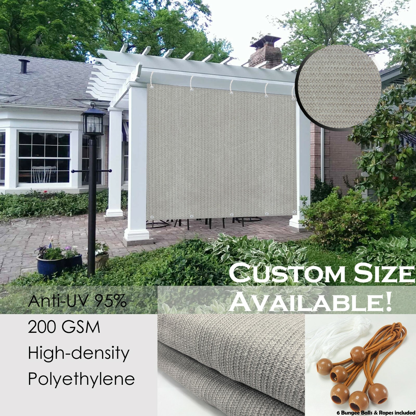 90% UV Shade & Privacy Panel w. Grommets 90% UV Block "Smoke" 2S gallery