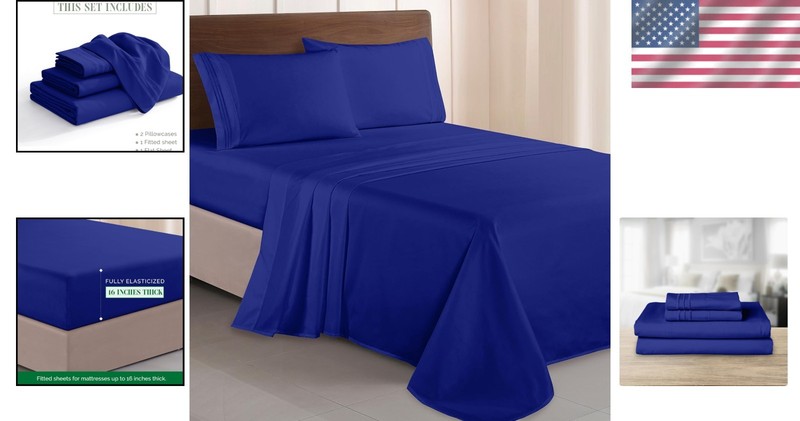 Softest 4-Piece Hotel Quality Microfiber Bed Sheet Set in Royal Blue - Queen gallery