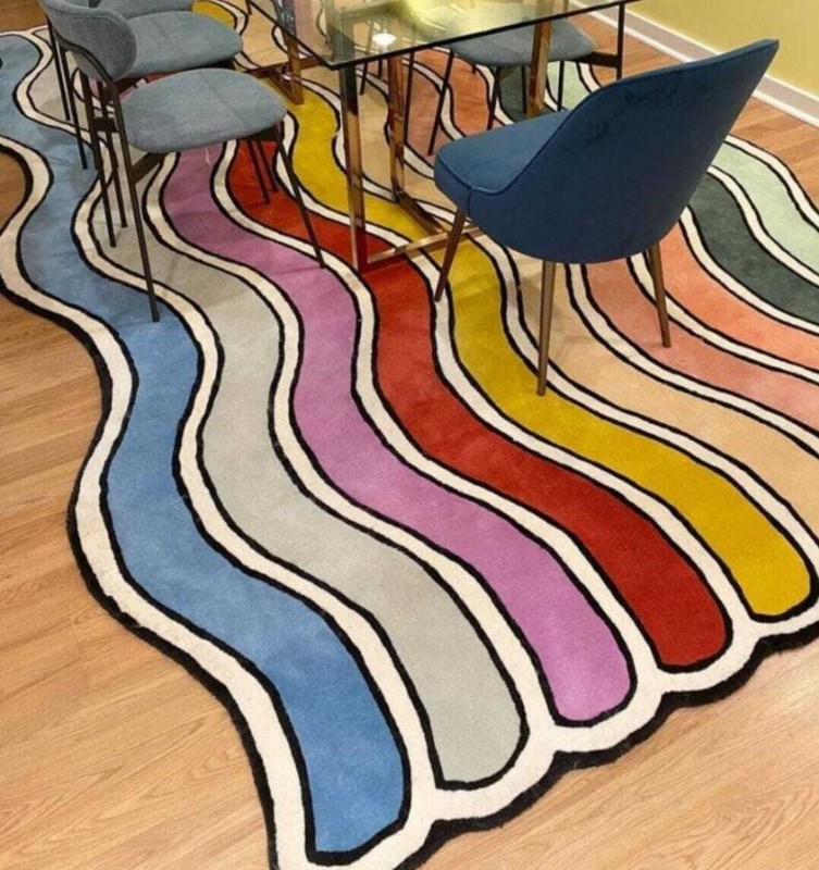 Multicolor Waves Hand Tufted Carpet For Living Room Area Rug 100% NZ Wool Rugs gallery
