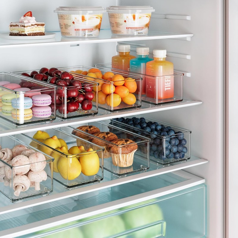 Compact 4 Pack Clear PET Storage Bins – Ideal for Fridge and Pantry Organization gallery