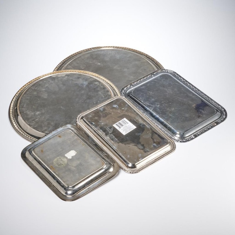 Silver Tone Plated Round Rectangular Serving Tray 8pc Mixed Lot gallery