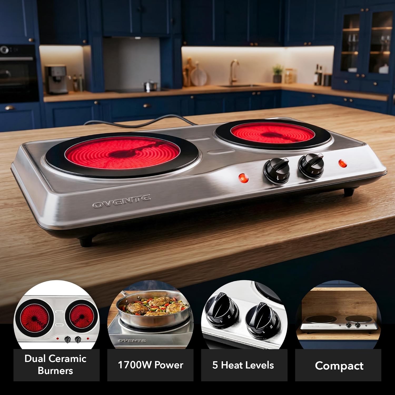Countertop Infrared Double Burner 1700W Electric Hot Plate and Portable Stove gallery
