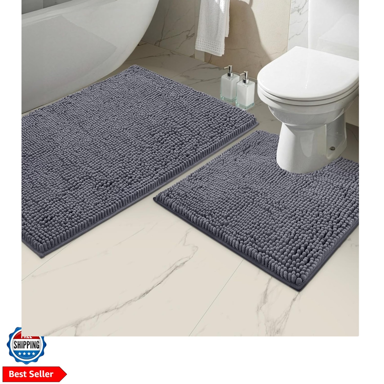 Bathroom Mats 2 Piece Set, Bathroom Rug Set, Soft Absorbent Chenille Bath Mat... gallery