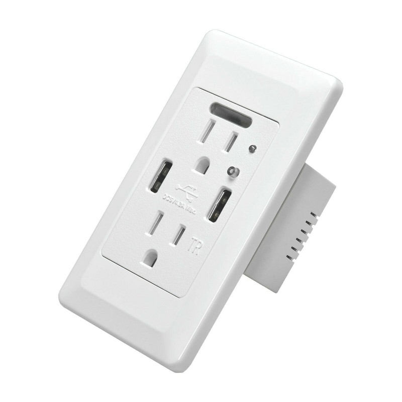 Electrical Dual USB Wall Outlet with LED Night Light Tamper Resistant Receptacle gallery