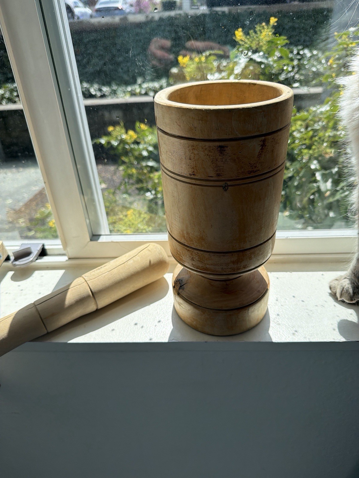 Brown Wooden Mortar & Pestle Set Solid Plain Light Yellow Wood Tone gallery