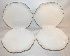 Grace Teaware Solid White Gold Trim Scalloped Rim Set of Four Dinner Plates New