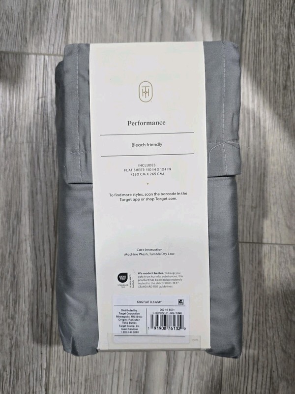 Threshold KING Performance Flat Sheet Cotton Sateen GRAY 400 Thread Count NEW gallery