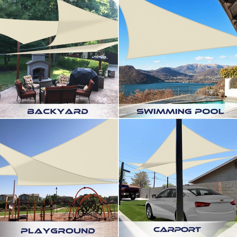 Beige 5-24FT Triangle Waterproof Sun Shade Sail Garden Pool Patio Cover gallery