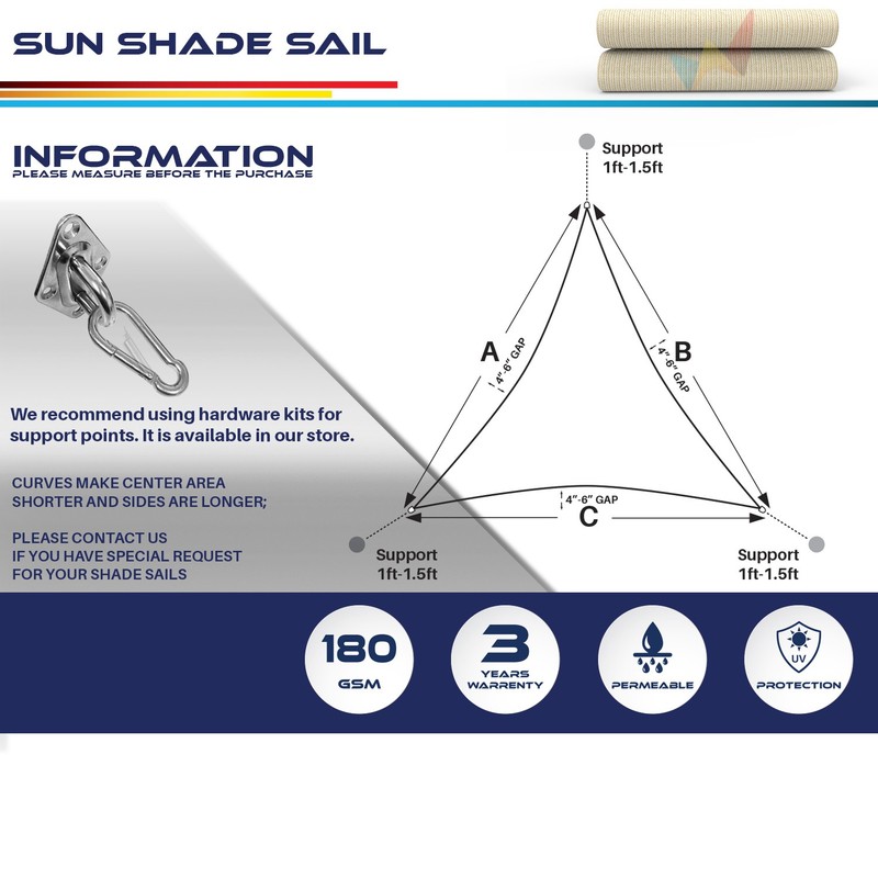 2-28ft Beige Equilateral triangle Sun Shade Sail Pool Patio Deck Canopy Awning gallery