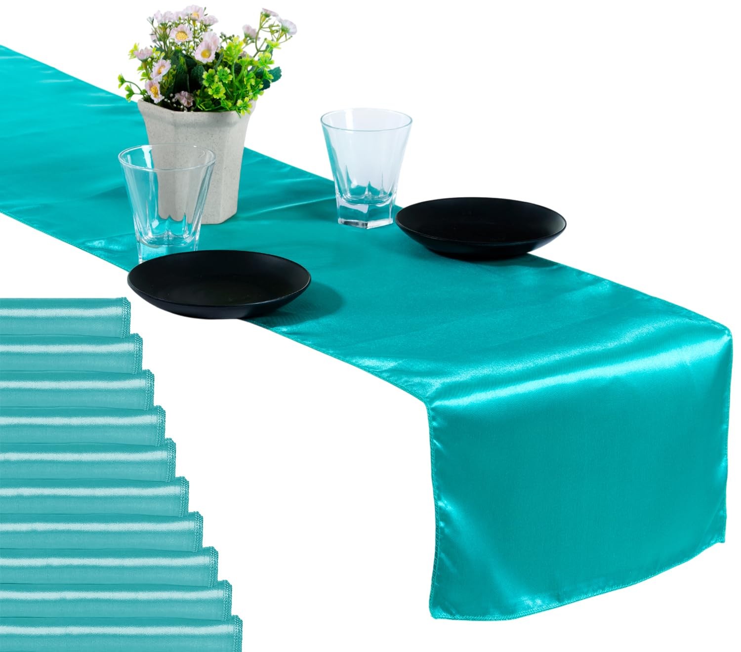 5 Pack 12x108 Inch Teal Satin Table Runner Wedding Reception Banquet gallery
