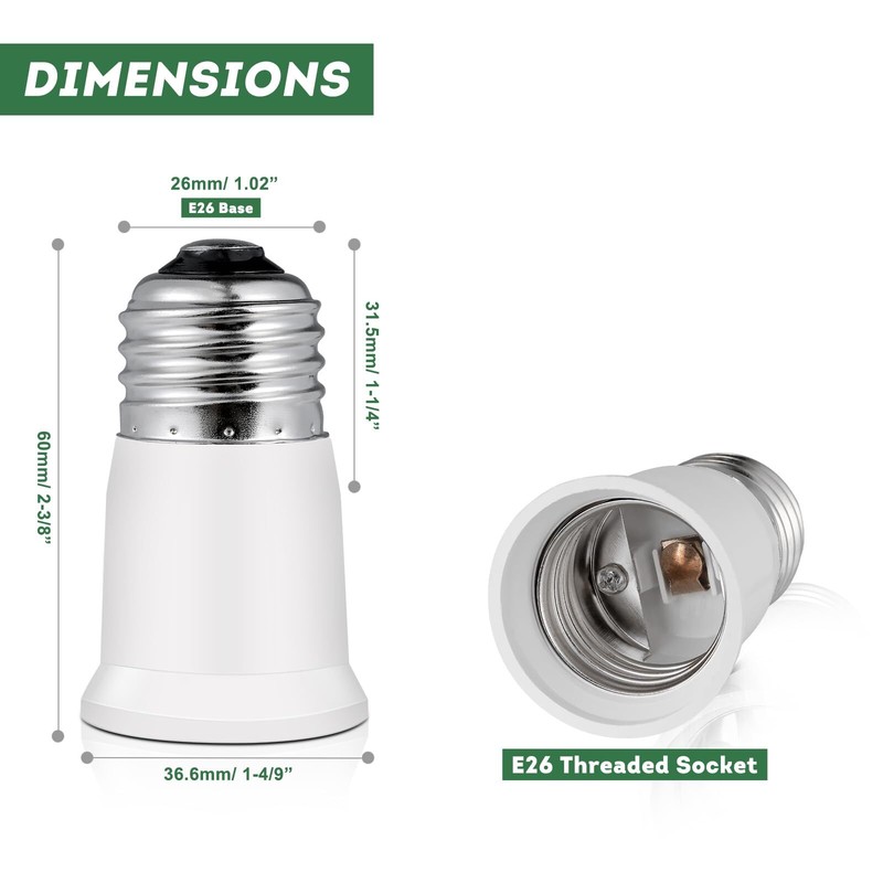 Light Socket Extender,E26 to E26 Medium Screw Bulb Socket Extension gallery