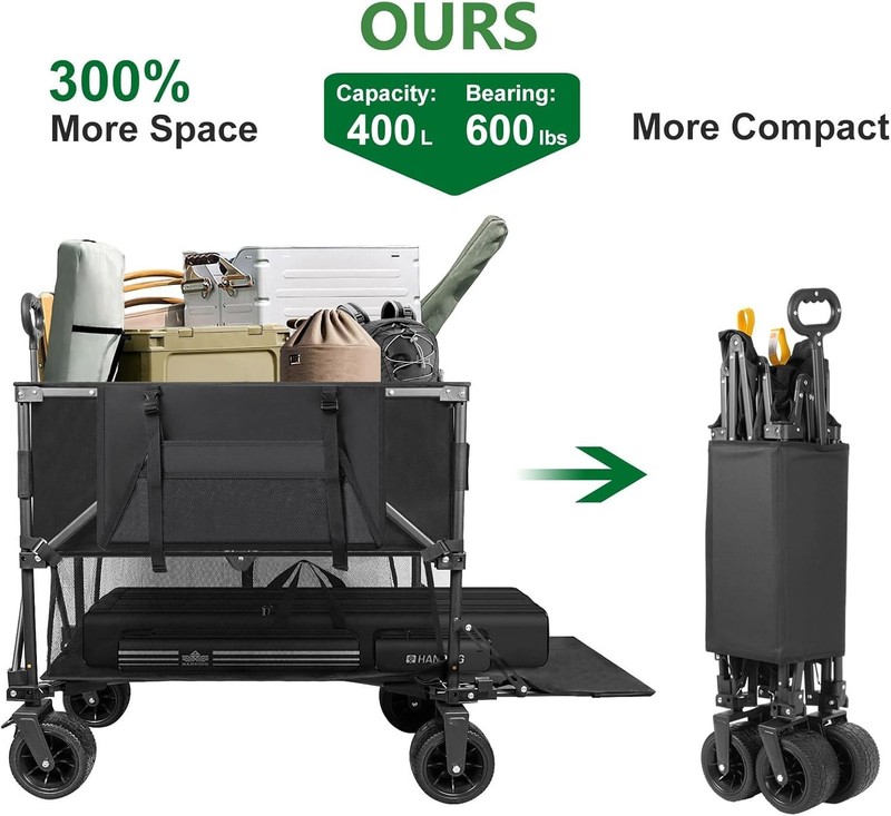 Double Decker Wagon 600Lb Capacity & 400L Collapsible Sports Wagon with Big Whee gallery
