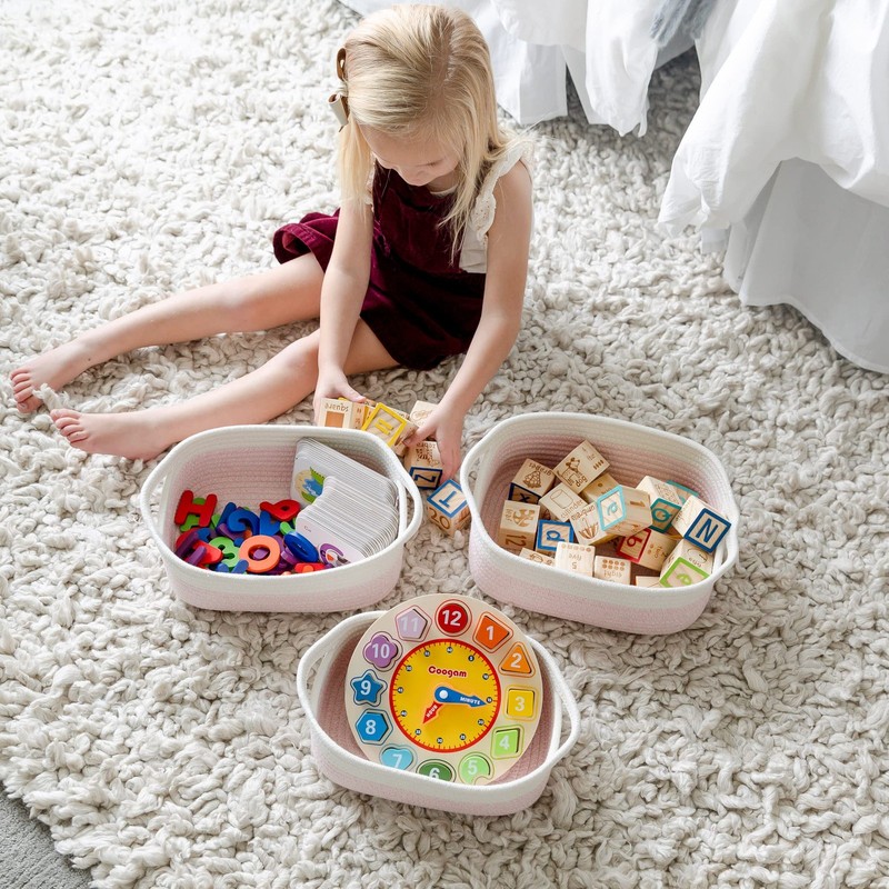 5-Piece Rectangle Storage Basket Set- Natural Cotton Rope Woven Baskets for O... gallery