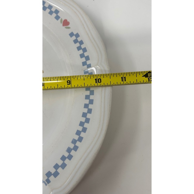 Vintage Moonlight Stoneware Geese Dinner Plates Blue Checkered Hearts Set of 4 gallery