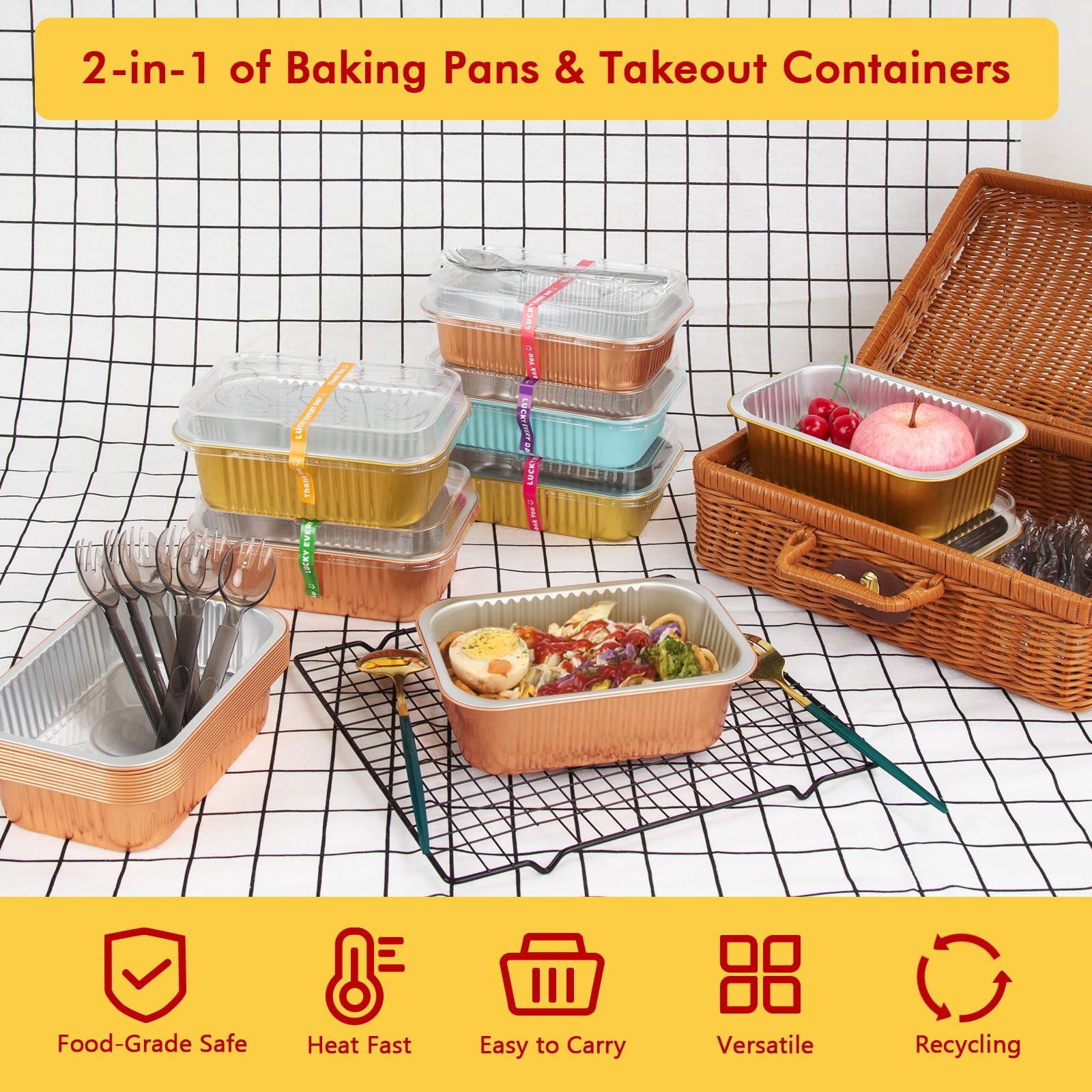 7”X5” Small Aluminum Pans with Lids 25 Pack 1.5lb Heavy Duty Foil Baking Tins To gallery