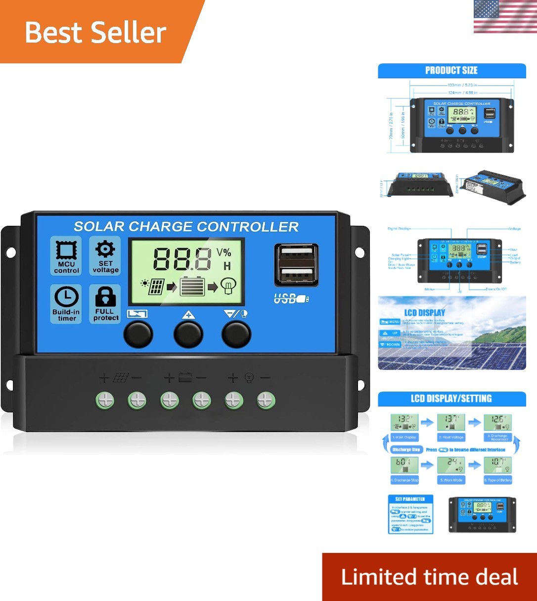 Efficient 30A PWM Solar Charge Controller for Lead-Acid Batteries – LCD Display gallery