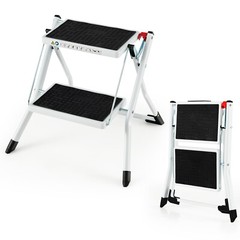 2-Step Folding Ladder Lightweight Portable Step Stool Heavy-Duty Metal Frame