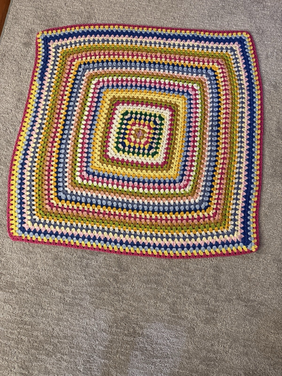 Vintage Crochet Square Blanket/Throw Approx 33 X33 Inches Multi Color Hand Made gallery