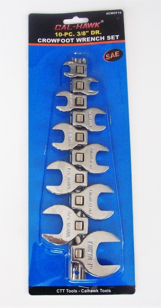 10pc CAL-HAWK 3/8" DRIVE FULLY POLISHED CROWFOOT RATCHET WRENCH SAE ACWCF10