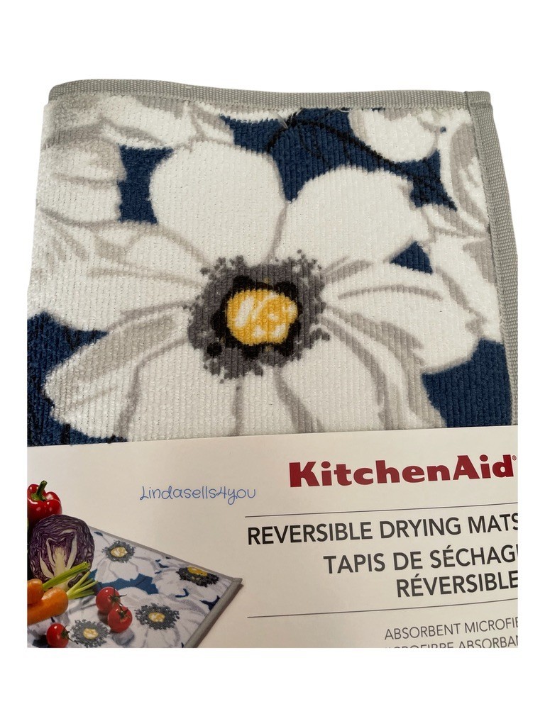 KitchenAid Dish Drying Mats Blue White Gray 2 Piece Reversible Set 16 x 22” New gallery