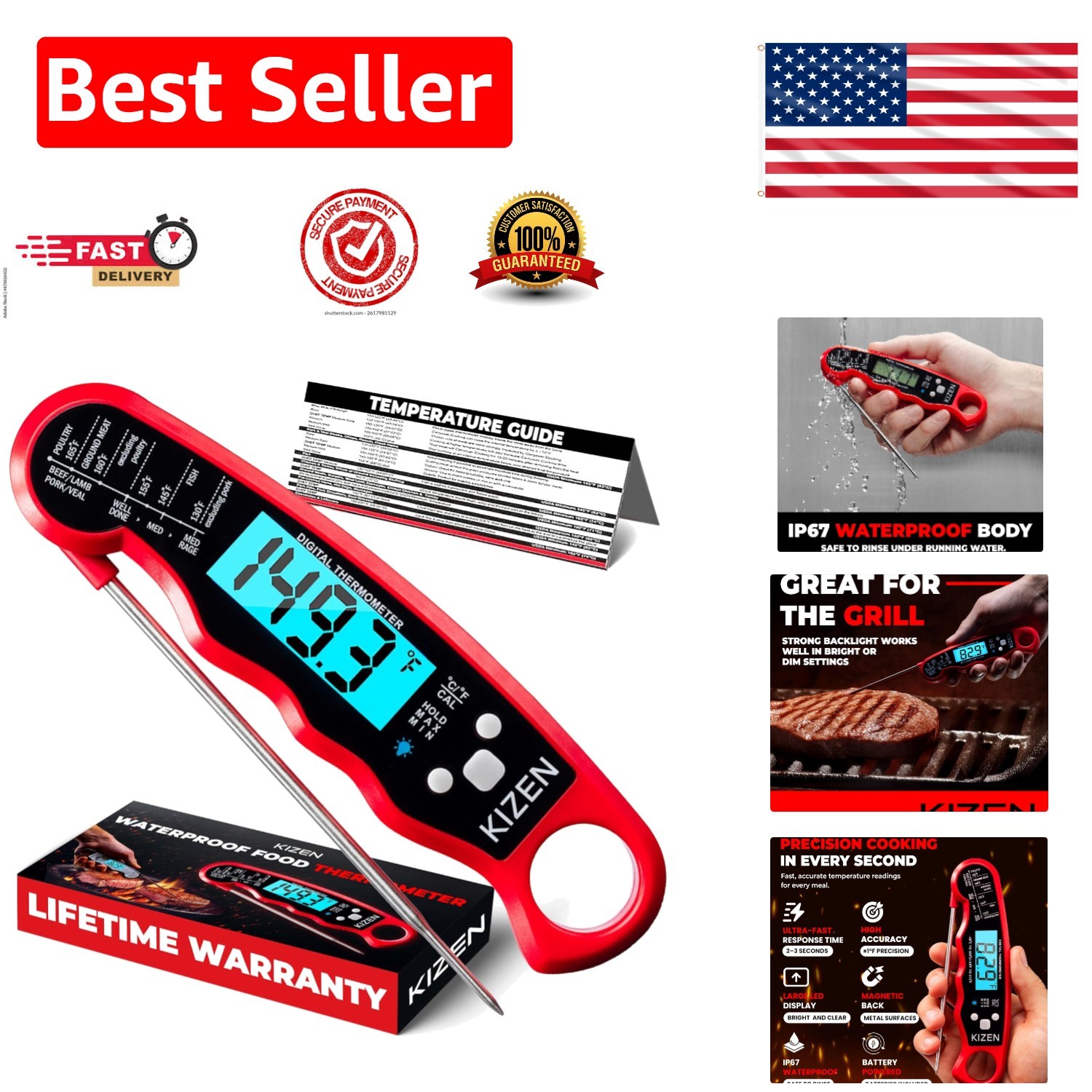 Magnetic Back Digital Food Thermometer - Fast, Waterproof & User-Friendly gallery