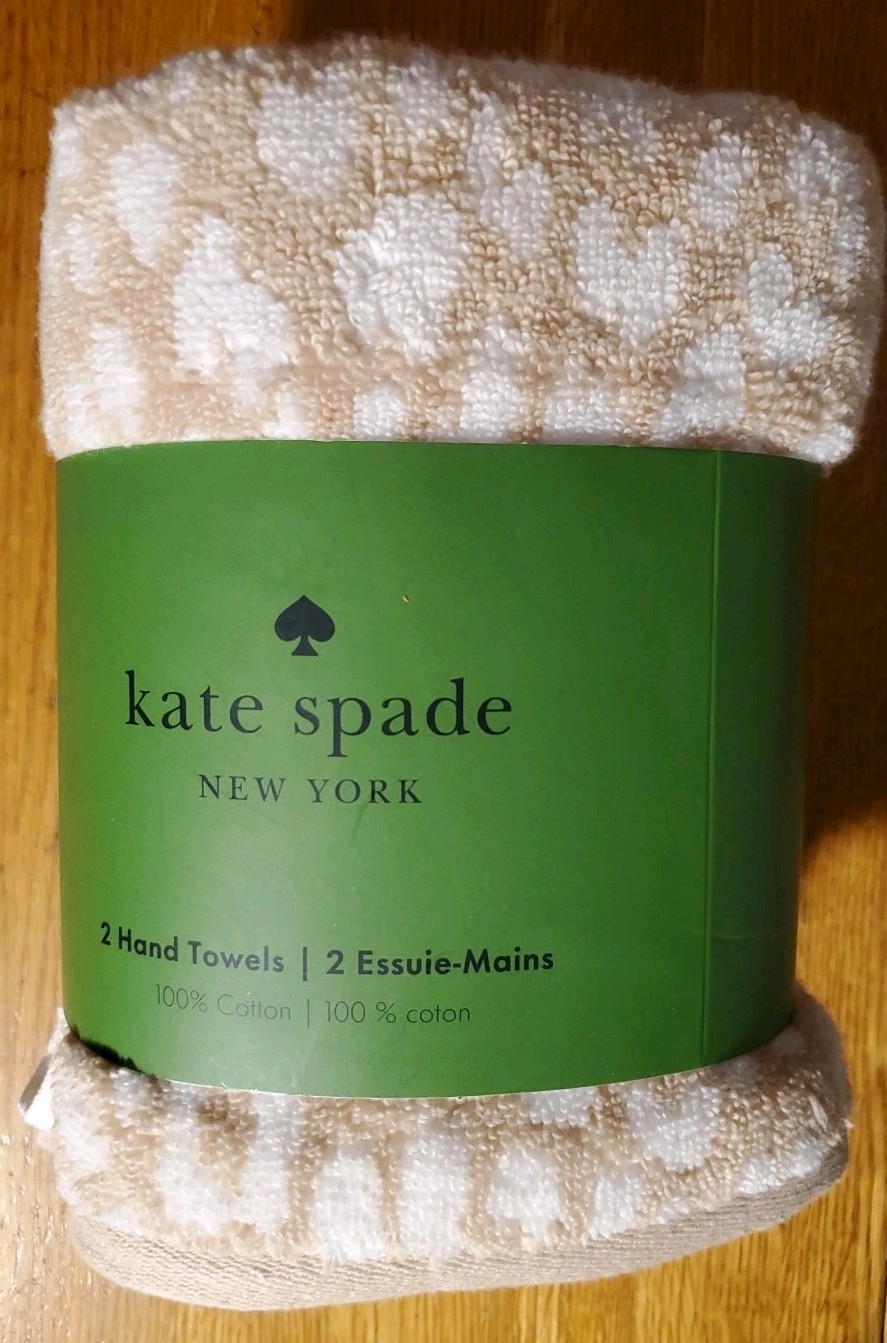 Kate Spade 2-pack Beige & White Hand Towels towels 16"x30" Leopard Print Cotton gallery