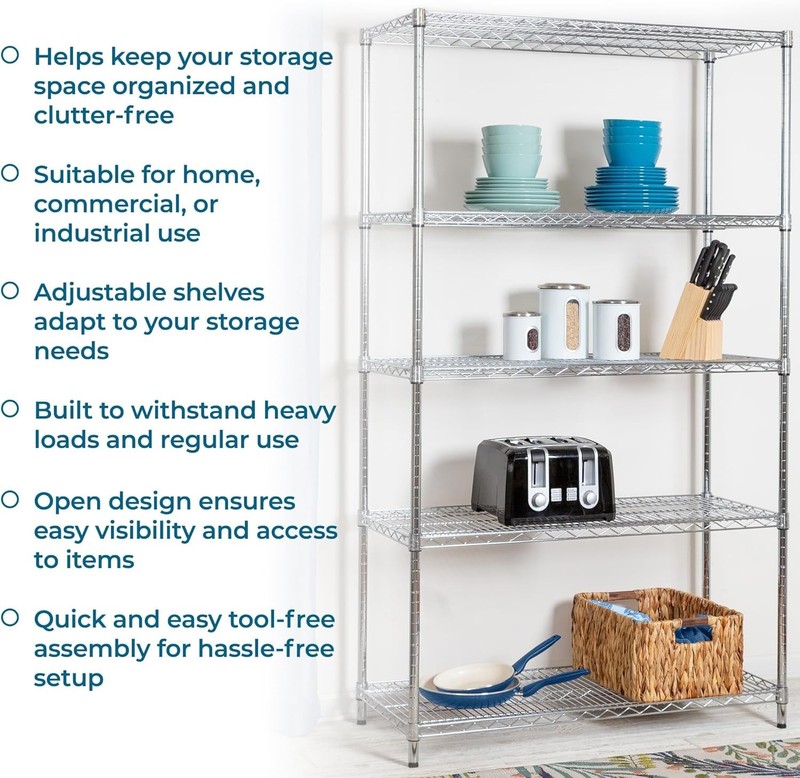 Adjustable Storage Durable Shelving Unit 800-Pounds Per Shelf Chrome 5-Tier gallery