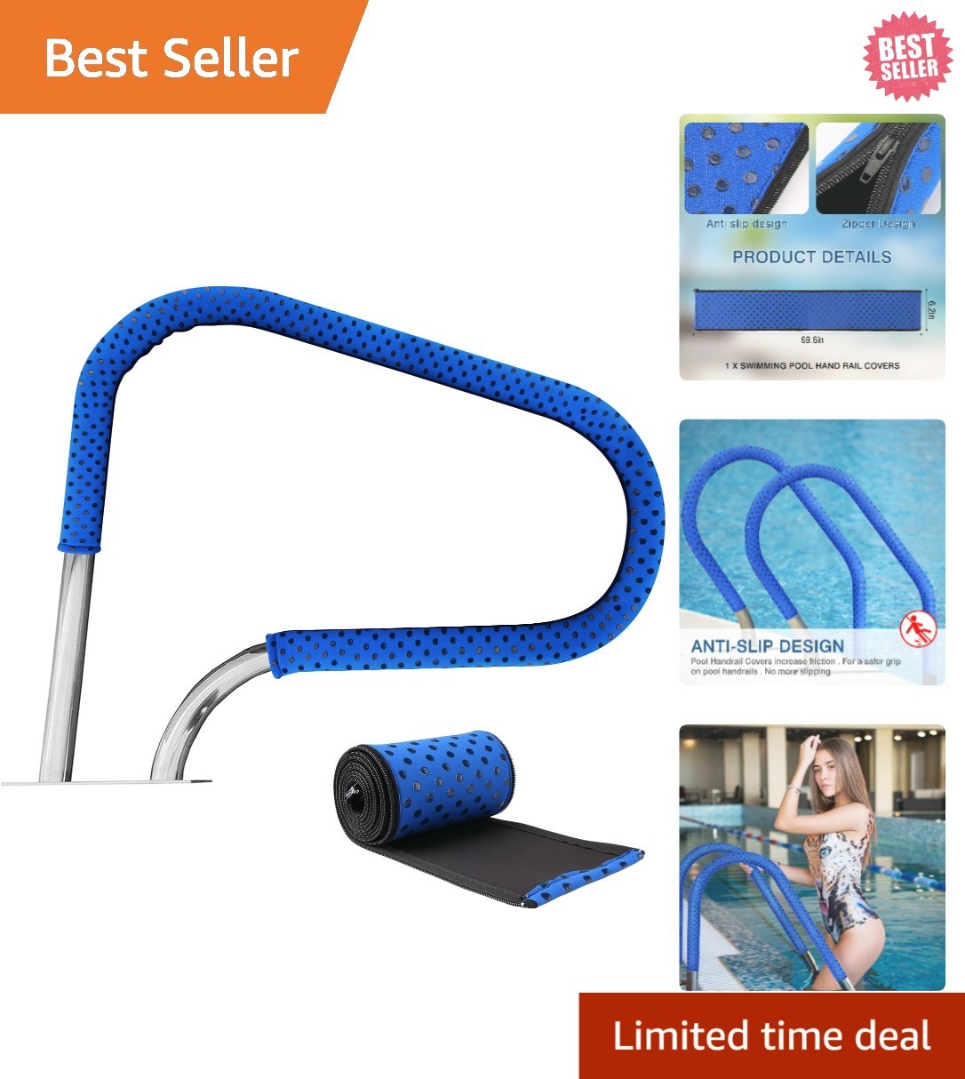 Pool Railing Covers-6 Feet Zippered Swimming Pool Handrail Covers-Neoprene Hand gallery