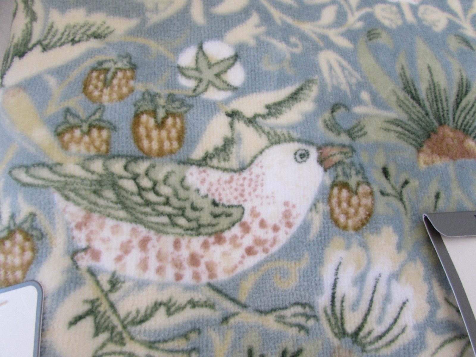 William Morris & Co 2 Hand Towels Strawberry Thief Green Cotton Velour 18"x28" gallery