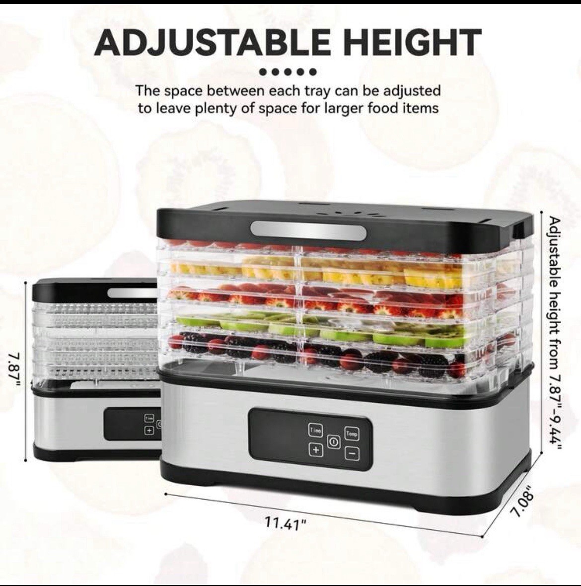 Adjustable Height 5-Tray Food Dehydrator 240W Digital Timer Temperature Control gallery