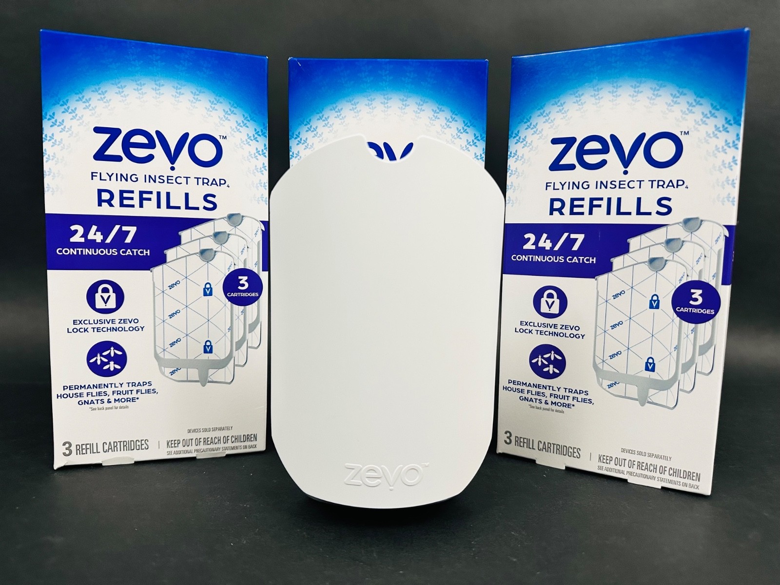 Zevo Flying Insect Trap Starter Kit – 1 Plug-In Device + 9 Refill Cartridges gallery