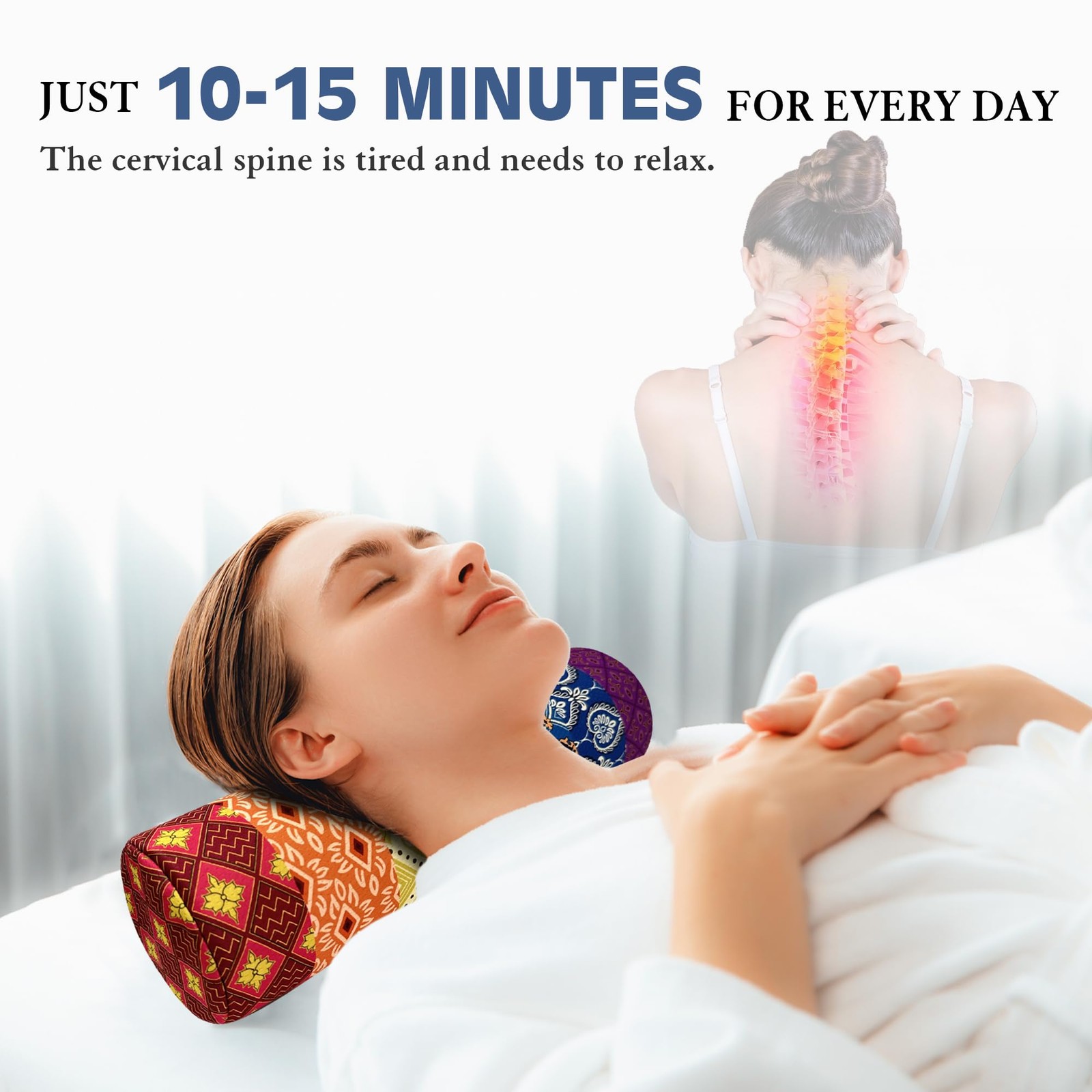 Neck Roll Pillow for Sleeping,Ergonomic Cylinder Tube Pillows for Cervical Sp... gallery