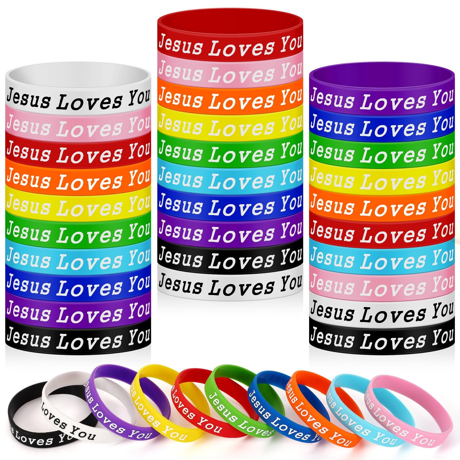 42pcs Jesus Loves You Silicone Bracelets Bulk Colorful Christian Jesus Rubber... gallery