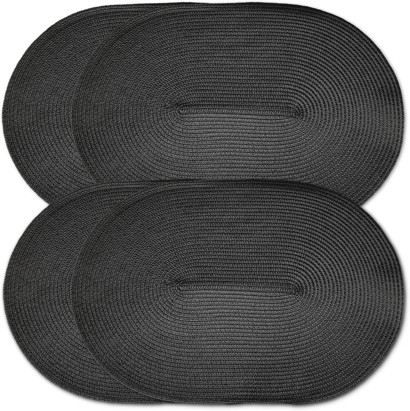 Oval Braided Woven Polypropylene Plastic Placemats (Black), Set of 4 gallery