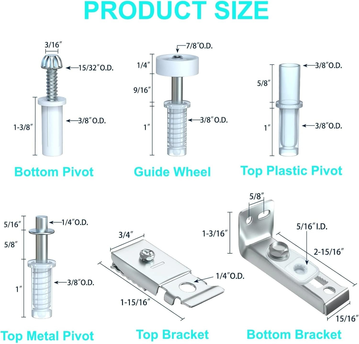Bifold Door Hardware Repair Kit -Top & Bottom Pivots, Brackets & Guides (1 Pack gallery
