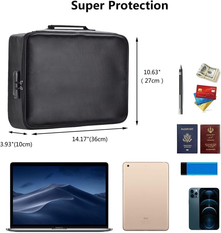3-Layer Fireproof Document Box with Lock File Storage Box Waterproof Safe Bag US gallery