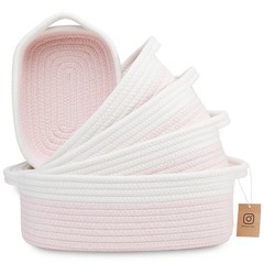 5-Piece Rectangle Storage Basket Set- Natural Cotton Rope Woven Baskets for O…