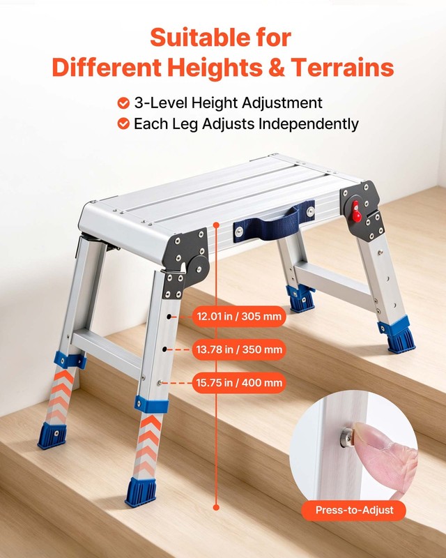 VEVOR Folding Work Platform Adjustable Height 12-16 in 500 lbs Step Stool gallery
