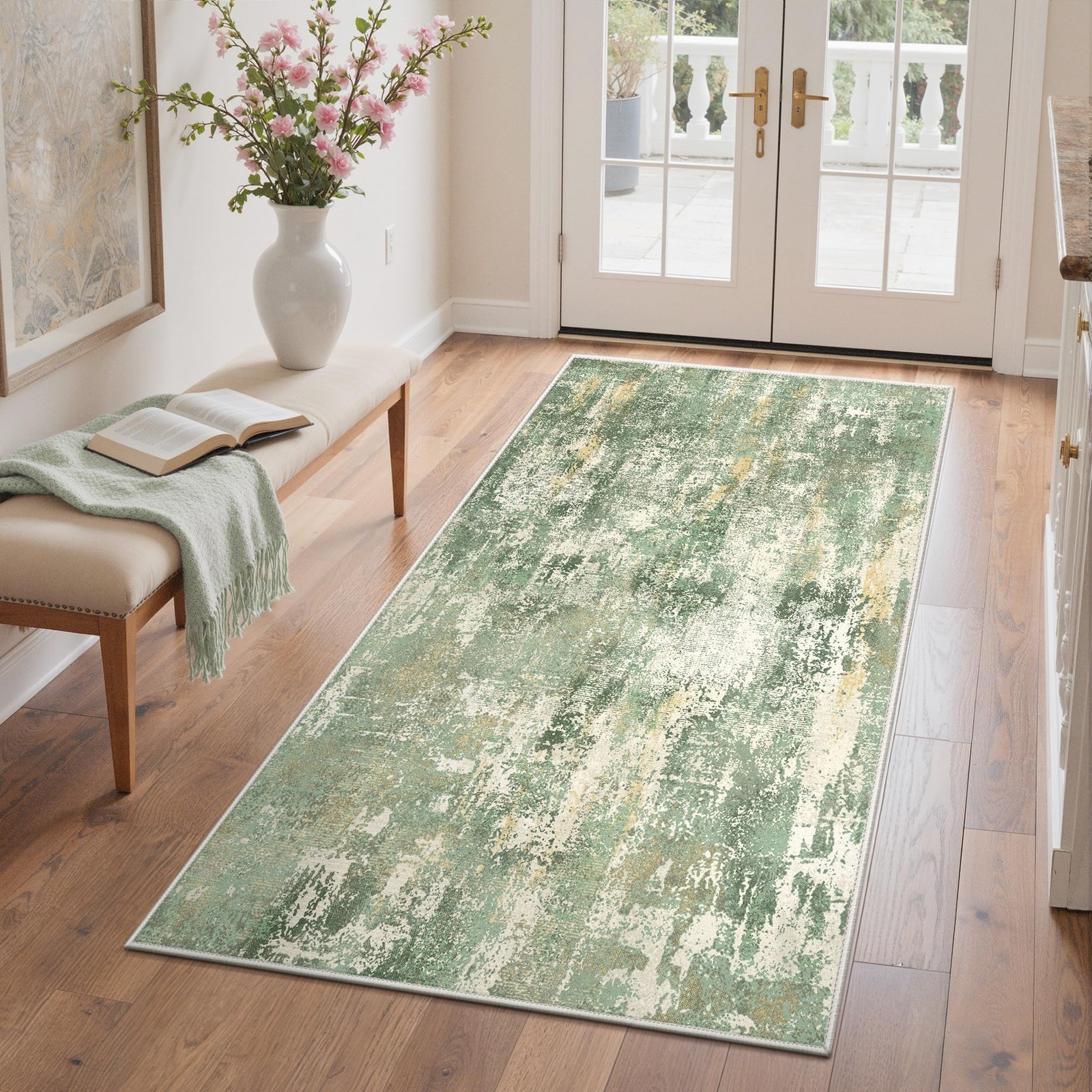 Light Green Modern Abstract Area Rug Entryway Washable NonSlip 3x5 Ft gallery