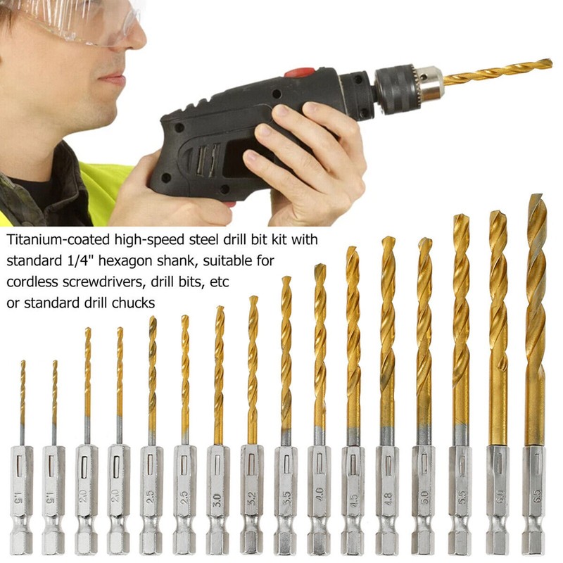 32PCS Drill Bit Set Titanium Coated HSS High Speed Steel Hex Shank Quick Change gallery