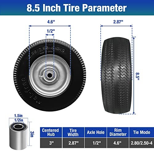 8.5" Flat Free Solid Polyurethane Tire and Wheel PU Airless Tires 2.80/2.50-4 gallery