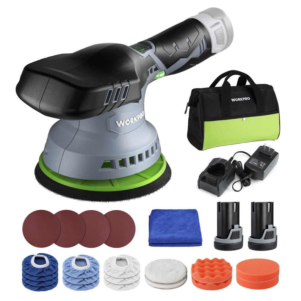 WORKPRO 12V 6inch Cordless Car Buffer Polisher Dual Action Polisher 2PCS Battery gallery