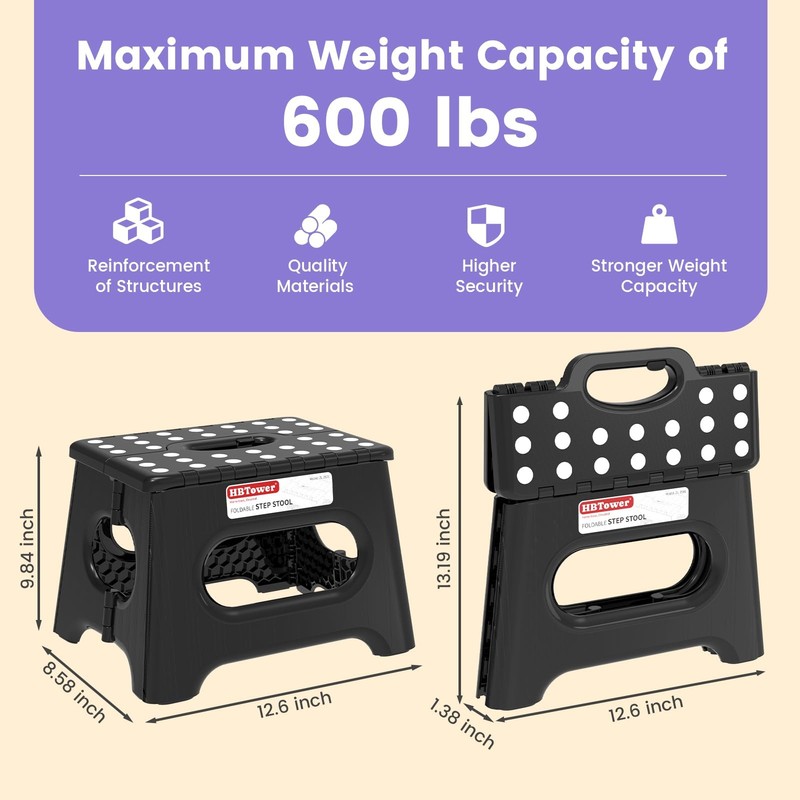 HBTower Folding Step Stool 9 Inch - Holds 600 lb, 9 (Pack of 1), Black gallery