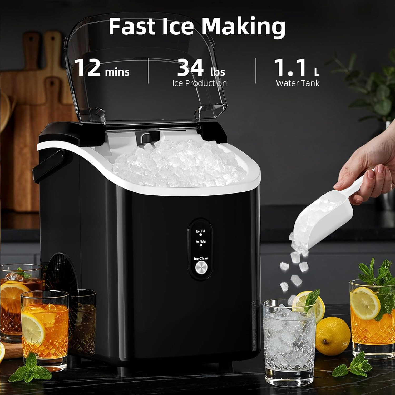 Portable Nugget Ice Maker - 34Lbs/24H, Self-Cleaning, Soft Chewable Ice gallery