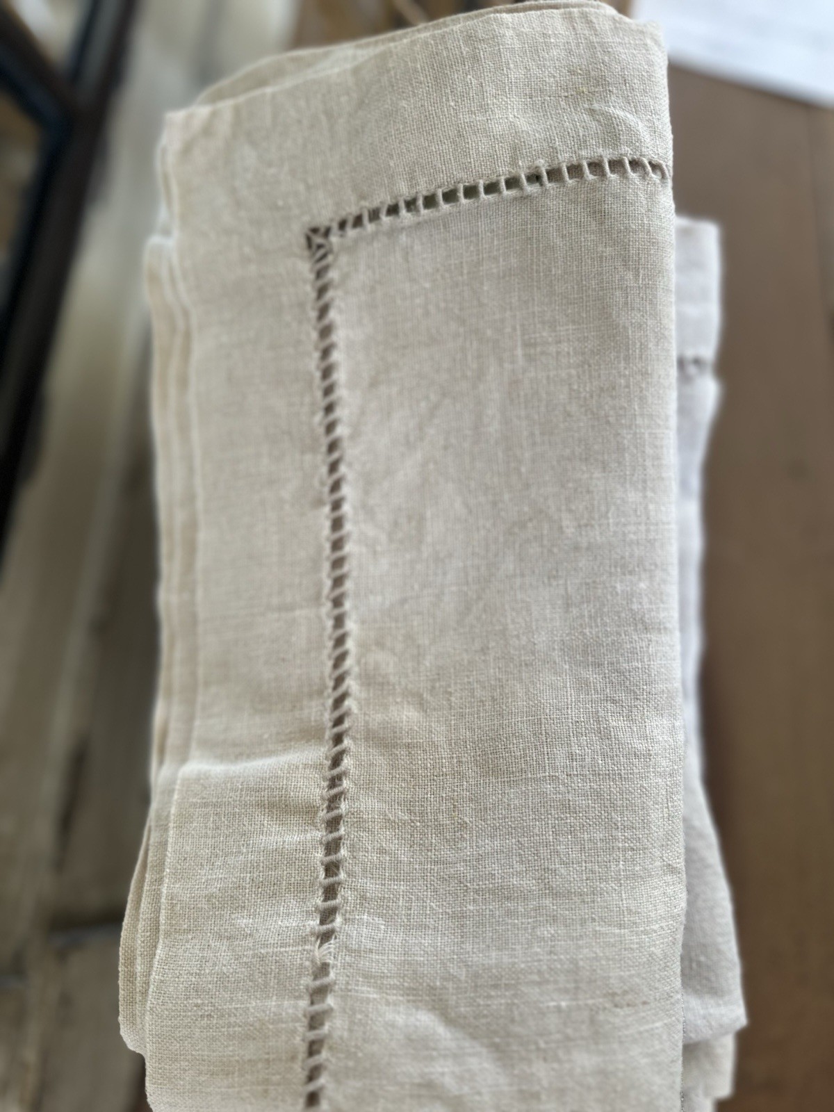 Pottery Barn Classic Belgian Flax Linen Hemstitch Napkins 22×22 Set of 10 gallery