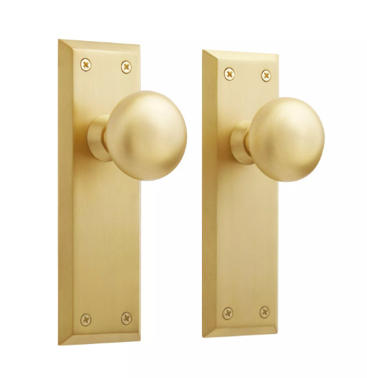 NEW Signature Hardware Hubbard Solid Brass Dummy Set Door Knob Set Satin Brass gallery