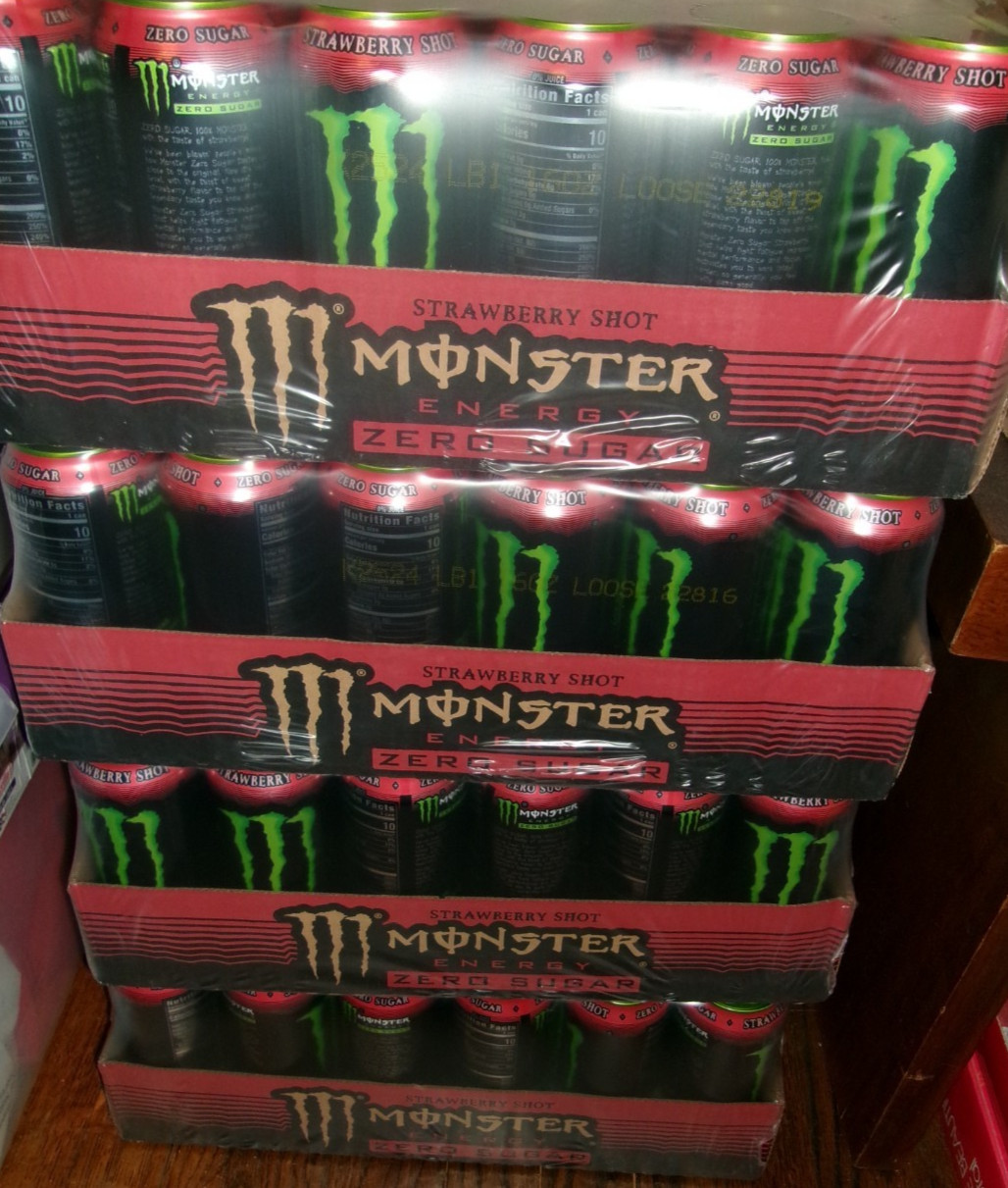 Monster Energy Strawberry Shot 16oz Cans Lot of 12 Full Unopened ZERO SUGAR gallery
